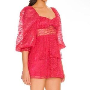 Pink Lace dress with puffy long sleeves